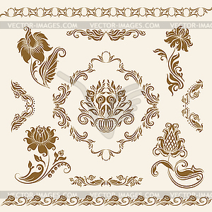 Набор из дамасской украшения - стоковое векторное изображение