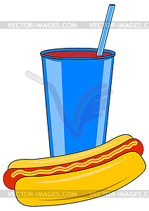 Картонная чашка с напитком и хот-догом - векторное изображение