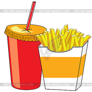 French fries and glass of drink - vector clip art