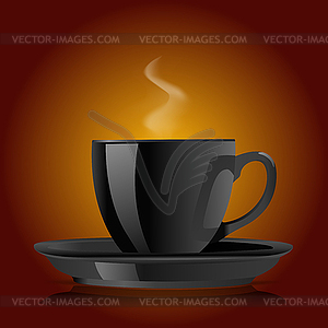 Black coffee cup on brown background - vector image