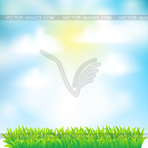 Spring background with grass,sky and clouds - vector image