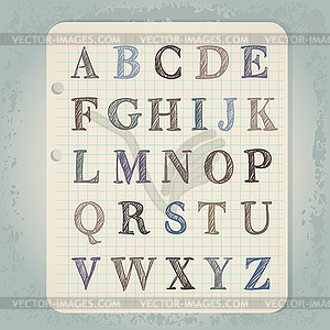 Abc letters on wintage notepad background - vector clipart