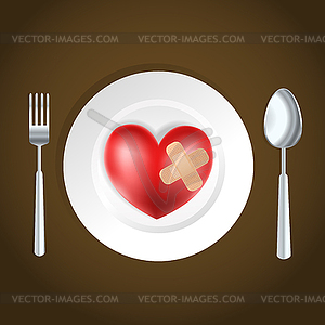 Сердце концепции здоровья вилка, нож и сердце - векторизованное изображение клипарта