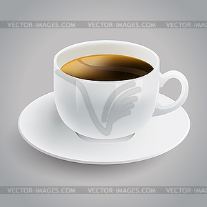 Realistic white cup of black coffee - vector image