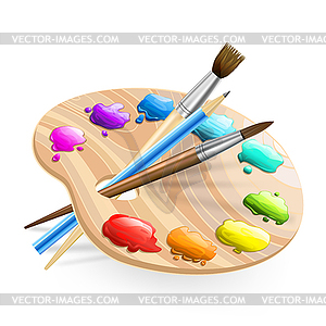 Art palette wirh brushes,pencil and paints - vector image
