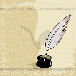 Feather pen on vintage background - vector EPS clipart