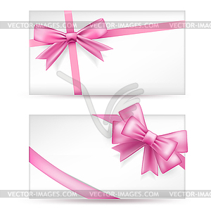 Cards with pink bows with ribbons - vector image