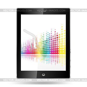 Tablet pc with equalizer colorful lines - vector image