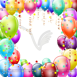 Colorful balloons frame with confetti - vector image