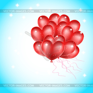 Heart balloons flying in sky - vector clipart