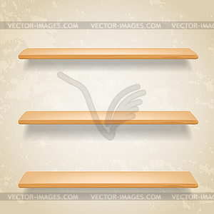 Wooden shelves on grunge background - vector image