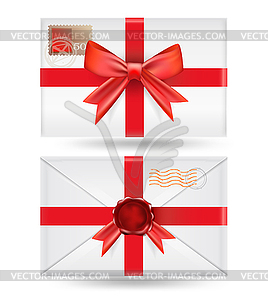 Set of envelopes with ribbons and wax seal - vector image