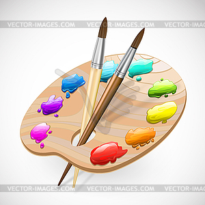 Art palette wirh brushes and paints - vector clip art