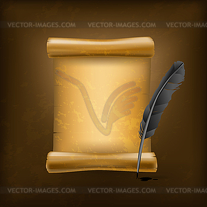 Black feather and old scroll - royalty-free vector image