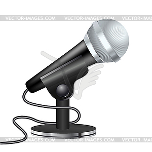 Black microphone on support with wire - vector clipart