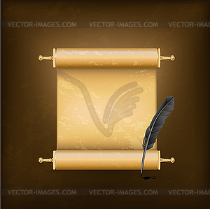 Black feather and ancient scroll - vector clipart