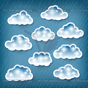 Set of clouds on rainy background - vector clip art