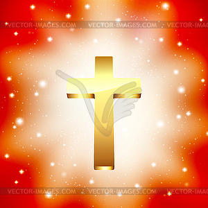 Золотой крест на светлом фоне лучей - векторный рисунок