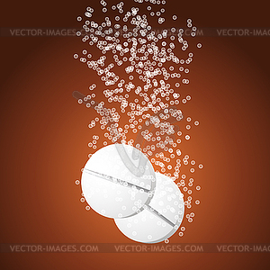 Effervescent tablets with bubbles - royalty-free vector clipart