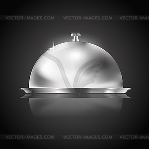 Tray as restaurant icon on black - vector clipart