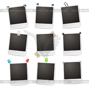 Photo frames with pushpins,paperclips and tape - vector clip art