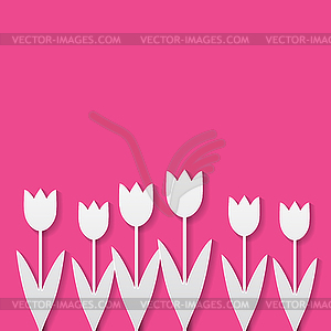 Paper tulips on pink backgorund - vector image