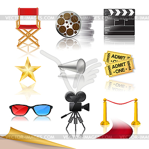 Set of detailed cinema icons - vector clipart