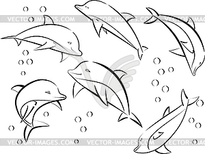 Cheerful sea dolphins - vector clip art