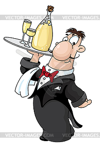 Waiter with bottle - vector image