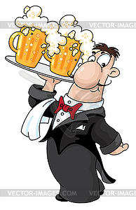 Waiter with beer - vector EPS clipart