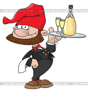 Waiter gnome with bottle - vector clipart / vector image