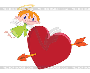Мальчик ангела и сердце - векторное графическое изображение