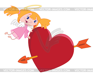 Angel girl and heart - vector clip art