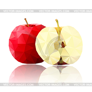 Red apple and half with poligonal design - vector image