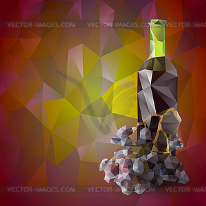 Wine bottle and grapes with polygonal design - vector clipart