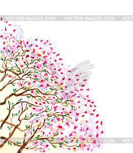 Абстрактные акварельные ветви цветущего дерева. - векторный клипарт / векторное изображение
