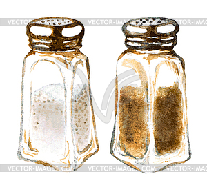 Watercolor salt and pepper shakers - vector clip art