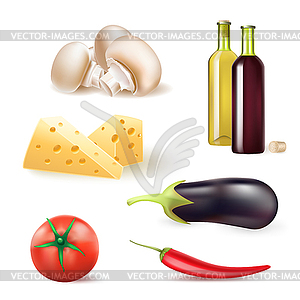 Set of vegetables and food ingredients with wine - vector clipart / vector image