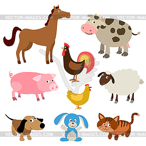 Set of cute cartoon farm animals - stock vector clipart