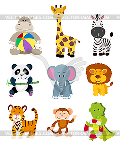 Set of jungle cartoon animals - vector clipart
