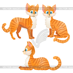 Cartoon orange tabby cat set - vector image