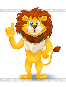 Cartoon lion standing and pointing - vector image