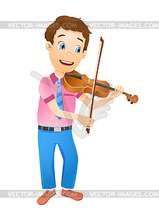 Cartoon young smiling boy playing violin - vector clipart
