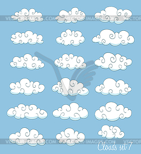 Set of cute carto clouds with swirls - vector image