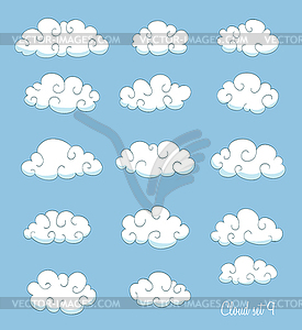 Set of cute cartoon clouds with swirls - vector clipart