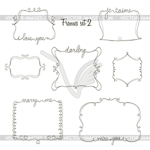 Set of doodle frames with love,miss,marry message. - vector clipart