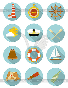 Set of nautical icons with shadow - vector image