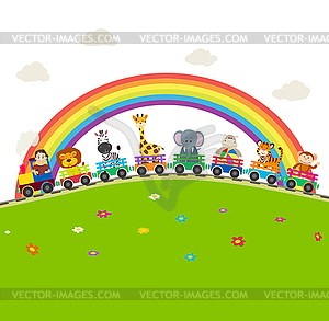 Cartoon railway train with jungle animals with - vector clipart