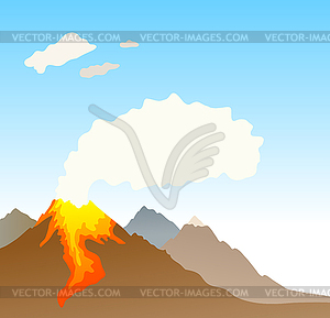 Erupting volcano background - vector clipart