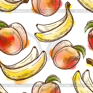 Seamless pattern with peach and banana - vector image